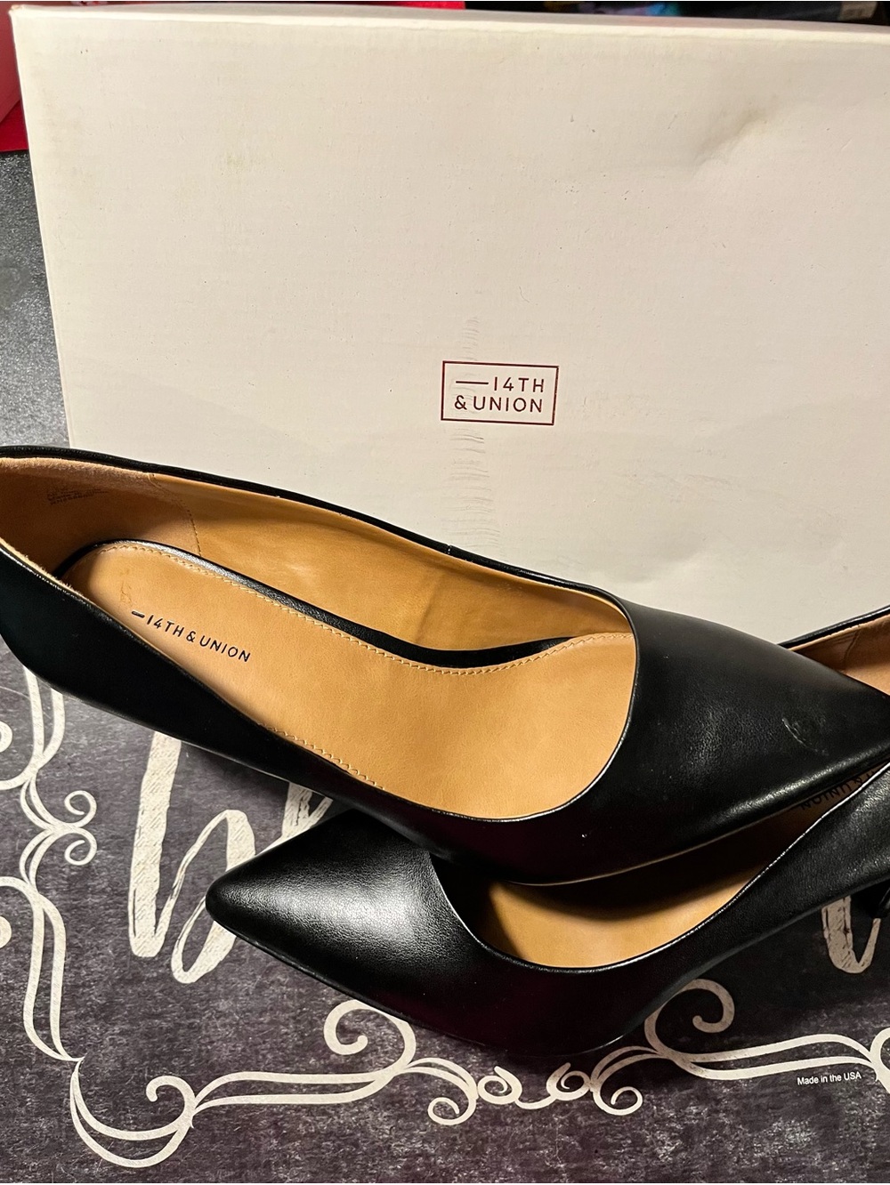 14th & Union Black Pointed-Toe Leather Pumps